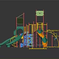 Colorful Playground Structure With Slides Climbing Nets And Canopies