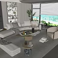 Modern Sectional Sofa Coffee Table Combination with Potted Plants Floor Lamp and Decorative Rug