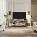 Modern Wooden TV Stand With Storage Drawers Open Shelves TV Screen And Living Room Decor