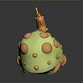 Cute 3D Mushroom Character With Green Cap Brown Spots And Orange Body