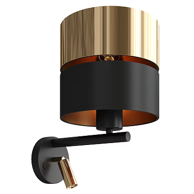 Modern Gold and Black Metal Wall Lamp with Warm Light Lampshade Design 3d model