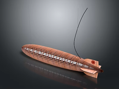 Brown Wooden Model Featuring Grid Like Design Red Circular Tail Part And Black Slender Rods 3d model