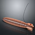 Brown Wooden Model Featuring Grid Like Design Red Circular Tail Part And Black Slender Rods