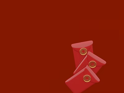 Red Envelope Themed Landscape Sculpture With Golden Circular Decorations On Red Background 3d model