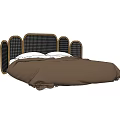Modern Double Bed With Woven Headboard And Brown Bedspread White Pillows 3d model
