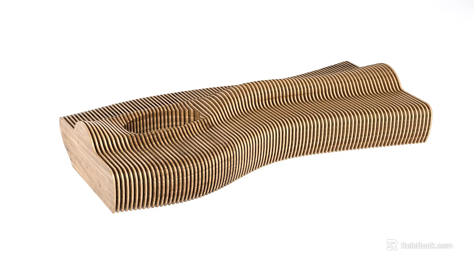 Curved Wooden Striped Landscape Seat Featuring Modern Design For Outdoor Use 3d model 