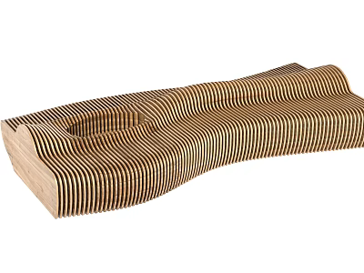 Curved Wooden Striped Landscape Seat Featuring Modern Design For Outdoor Use 3d model