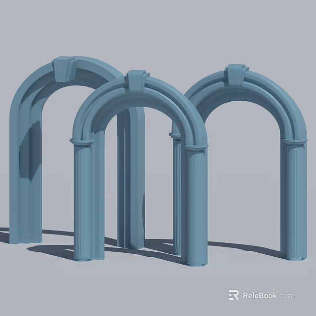 Three Blue Arched Architectural Elements With Decorative Columns And 3D Rendering 3d model 