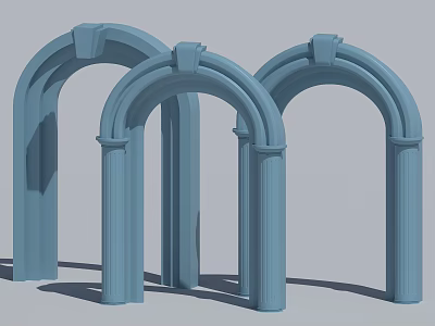 Three Blue Arched Architectural Elements With Decorative Columns And 3D Rendering 3d model