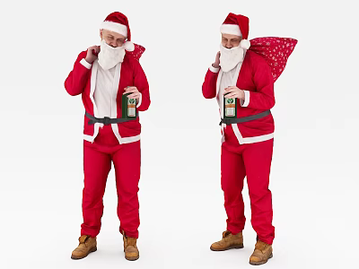 Festive Santa Claus Decorative Figurine Set With Wine Bottle And Polka Dot Sack 3d model
