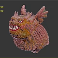 Game Movie Fantasy Monster Character With Orange Body Red Dragon Horns Sharp Fangs Scaly Skin