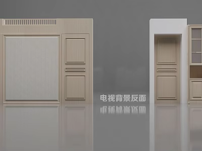 TV Wall Design With Wooden Texture Ventilation Holes On Top And Display Cabinet 3d model