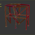 Red Architectural Building Frame Structure With Geometric Metal Support Beams Design 3d model