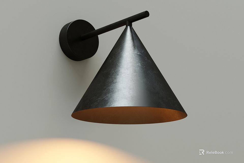 Modern Black Conical Wall Lamp With Metallic Shade And Brown Interior 3d model 