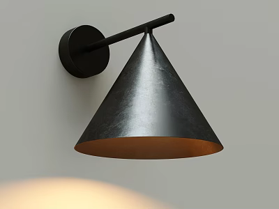 Modern Black Conical Wall Lamp With Metallic Shade And Brown Interior 3d model