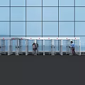 Public Facility Security Turnstile Gates With Decorative Fence And People Passing Through