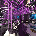 Private Dining Room With Purple Lighting Large Screen Display And Mirror Decorations