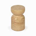 Light Brown Wooden Side Table with Minimalist Round Top and Cylindrical Base Natural Texture