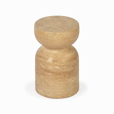 Light Brown Wooden Side Table with Minimalist Round Top and Cylindrical Base Natural Texture 3d model