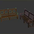 Wooden Outdoor Benches with Red and Brown Carved Cross Design for Garden Patio