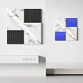 Modern Wall Decor With Geometric Patterns And Marble Texture In Black White Blue 3d model