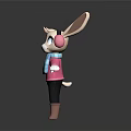 Cartoon Rabbit Game Character With Long Ears Blue Eyes Pink Scarf Pink Top Black Pants