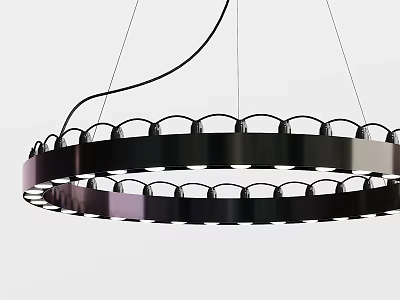 Modern Black Double Ring Chandelier with Circular Elements and Hanging Design Structure 3d model
