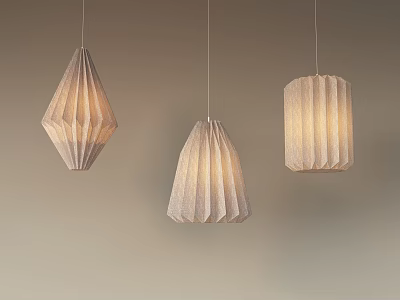 Three Minimalist Pendant Lights With Pleated Paper Design In Neutral Tones 3d model
