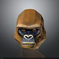 Orange Low Poly Gorilla Head Sculpture With Detailed Facial Features Against Gray Background And Reflection