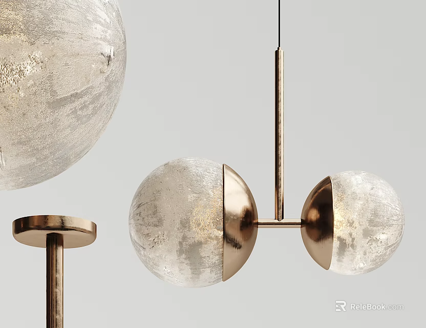 Elegant Modern Double Glass Globe Pendant Light With Brass Metal Frame Design 3d model 