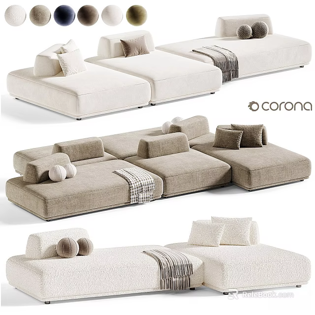 Modern Large Modular Fabric Multi Person Sectional Sofa With Plush Accent Pillows For Living Room 3d model 