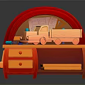 Red Wooden Shoe Cabinet With Arched Top Design Drawers And Lower Shelf For Shoes
