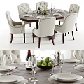 Round Dining Table Set with Chairs Tableware Wine Glasses and Fresh Apples 3d model