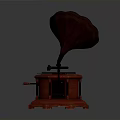 Vintage Phonograph With Red Octagonal Base And Brass Horn Classic Home Decor