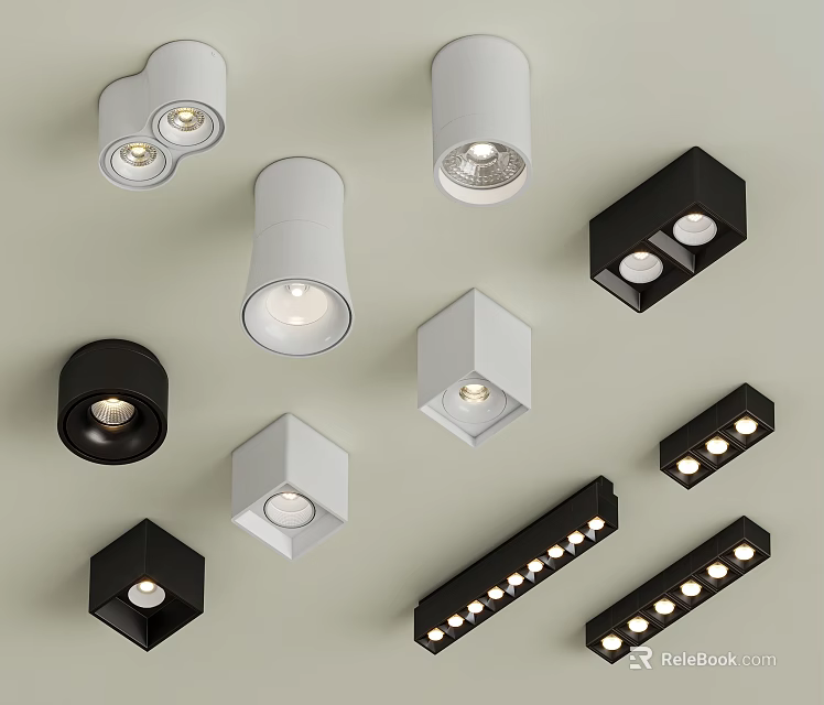 Various Design Downlights And Spotlights In White Black Colors For Home Decoration 3d model 