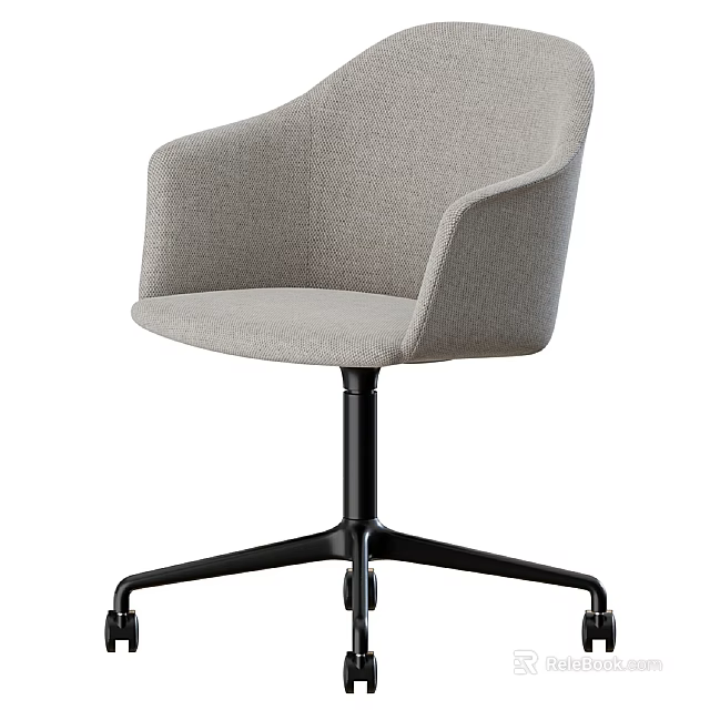 Gray Fabric Office Chair With Armrests Black Base And Modern Wheels 3d model 