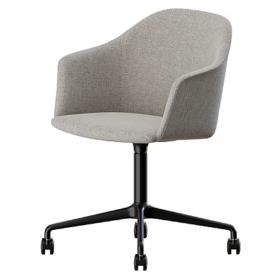 Gray Fabric Office Chair With Armrests Black Base And Modern Wheels 3d model