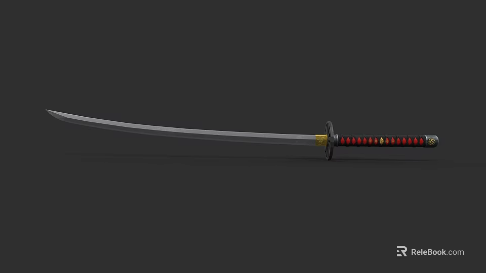 Traditional Katana Weapon With Silver Blade Red Black Handle And Golden Accents 3d model 