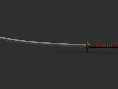 Traditional Katana Weapon With Silver Blade Red Black Handle And Golden Accents 3d model
