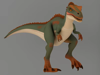 Realistic Dinosaur Reptile 3D Model Featuring Green Orange Skin Sharp Claws Teeth And Standing Pose 3d model
