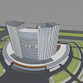 Modern Office Building Exterior Design With Circular Plaza And Landscaped Surroundings