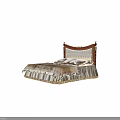 Elegant Classic Bed With Wooden Headboard White Tufted Upholstery And Fur Blanket
