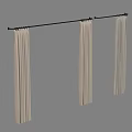 Modern Beige Curtains With Vertical Stripes Hanging On Black Rod Three Panels
