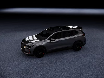 Sleek Silver SUV With Black Roof And Red Accent Wheels On Gray Floor 3d model