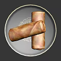 Crispy Fried Spring Rolls Placed on Blue Plate with Gold Rim and Patterns