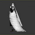Elegant White Black Dress With Layered Ruffled Skirt Gold Accent Sleeves And Matching Shoes