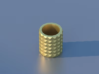Golden Decorative Cylindrical Container With Diamond Pattern On Blue Background 3d model