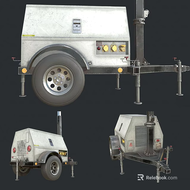 Trailer Mounted Utility Vehicle With Wheels Equipment Panel Structural Supports And Exhaust 3d model 