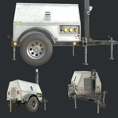 Trailer Mounted Utility Vehicle With Wheels Equipment Panel Structural Supports And Exhaust 3d model