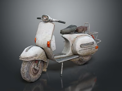 Vintage White Scooter With Round Headlight Leather Seat And Worn Retro Design 3d model
